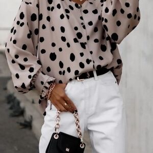Polka Dot Blouse - Black and Tan